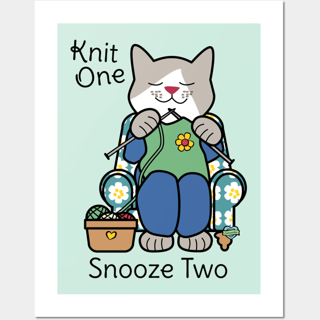 Knit One Snooze Two Knitting Kitty Wall Art by Sue Cervenka